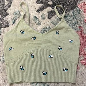 Cropped tank with embroidered mushrooms